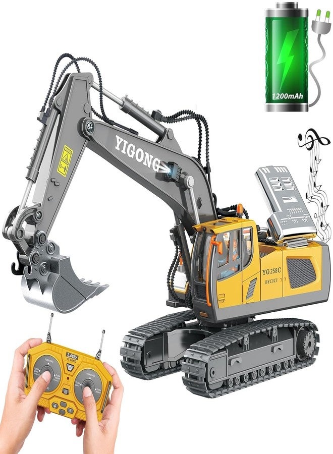 Junona لعبة حفارة JCB الجديدة التي تعمل بالتحكم عن بعد من جونونا، مناسبة للأولاد من عمر 6 إلى 12 سنة، أفضل هدية عيد ميلاد للأطفال من عمر 7 إلى 11 سنة فما فوق، ألعاب بناء تعمل بالتحكم عن بعد مع مجرفة معدنية، أضواء، أصوات بتردد 2.4 جيجاهرتز، متعددة الألوان - Image 1